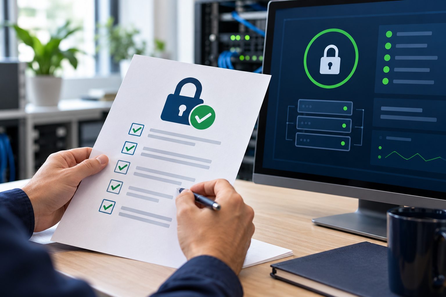 Website administrator checking certificate status and working through a server renewal checklist
