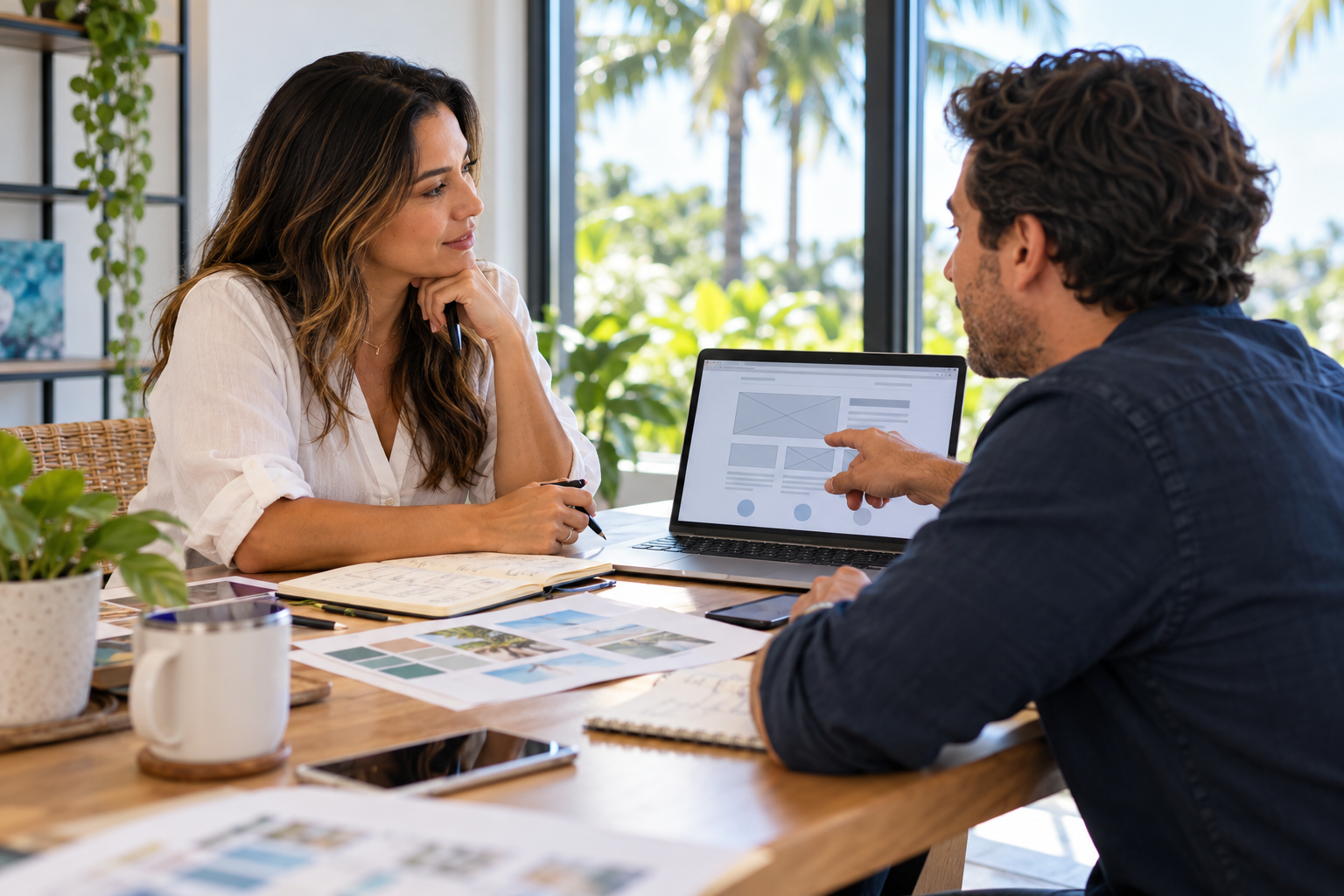 Broward County business owner and web designer planning a website project brief