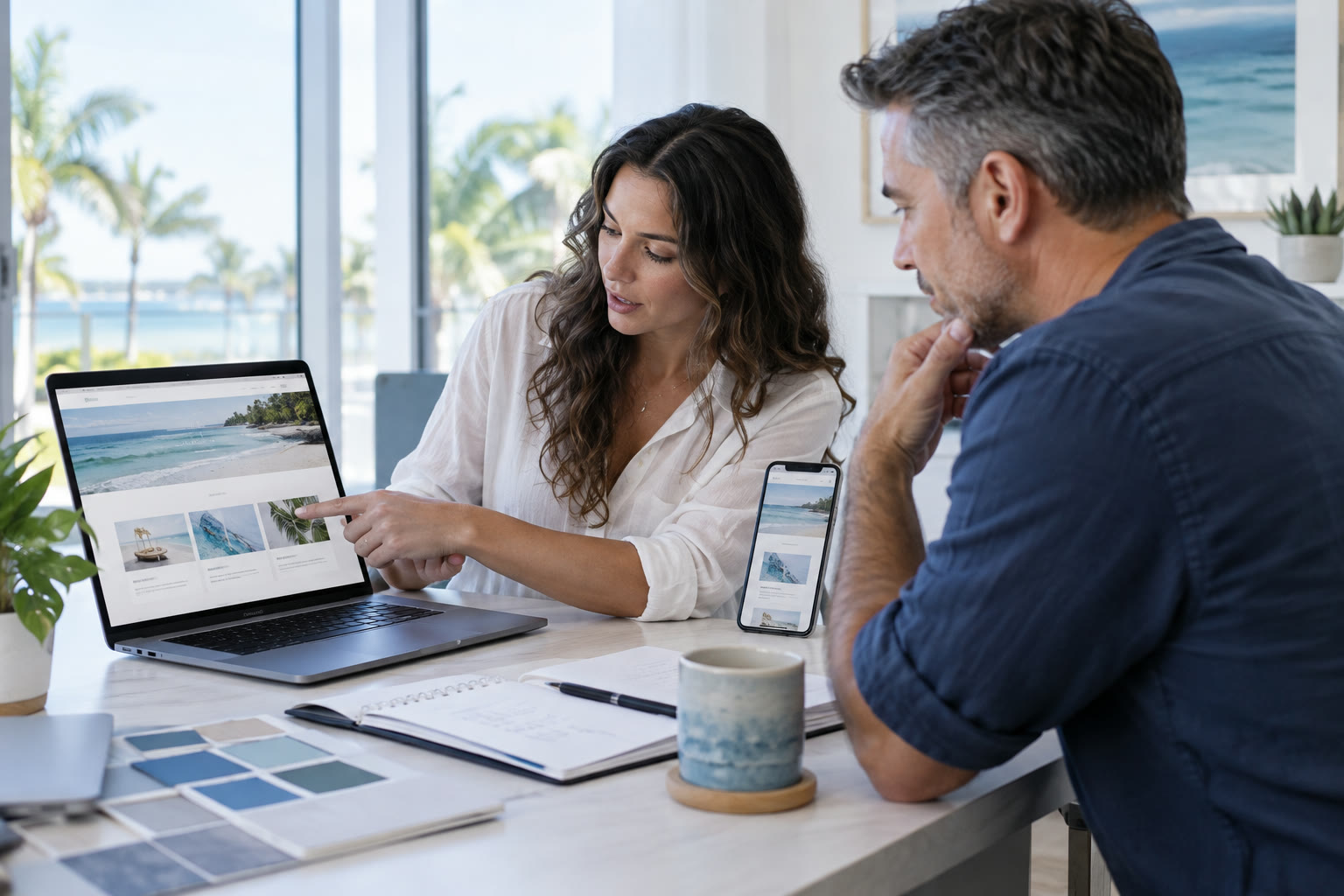 Davie business owner and web designer reviewing a website consultation plan